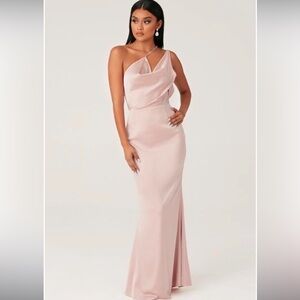 Meshki Blush One Shoulder Satin Gown